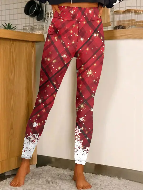 Women's Christmas Snowflake Print Casual Daily Holiday Leggings - Miabrave.com 