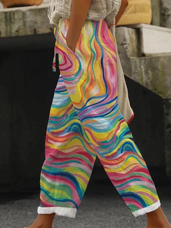 Women's Colorful Printed Casual Trousers - Miabrave.com 