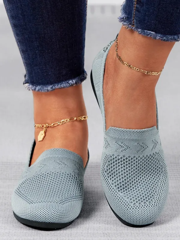 Women's Breathable Mesh Fabric Flat Shoes Breathable Women Running Shoes Slip On Flat Shoes Knitting Flats - Miabrave.com 