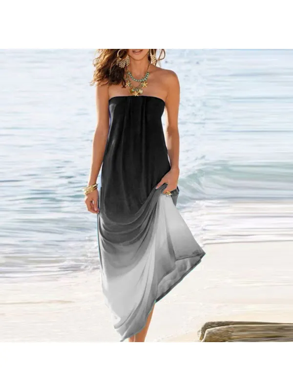 Trendy Gradient Halter Dress - Machoup.com 