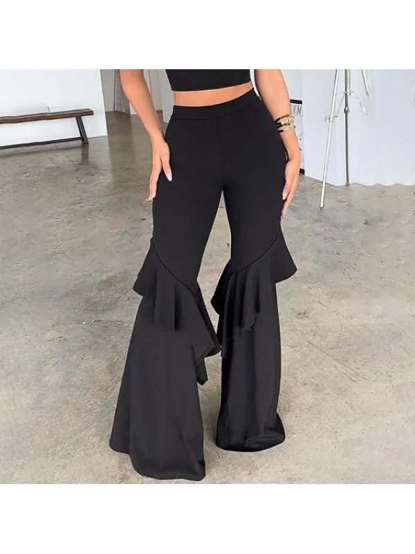 Fashion Solid Color Ruffle Flared Pants - Realyiyishop.com 