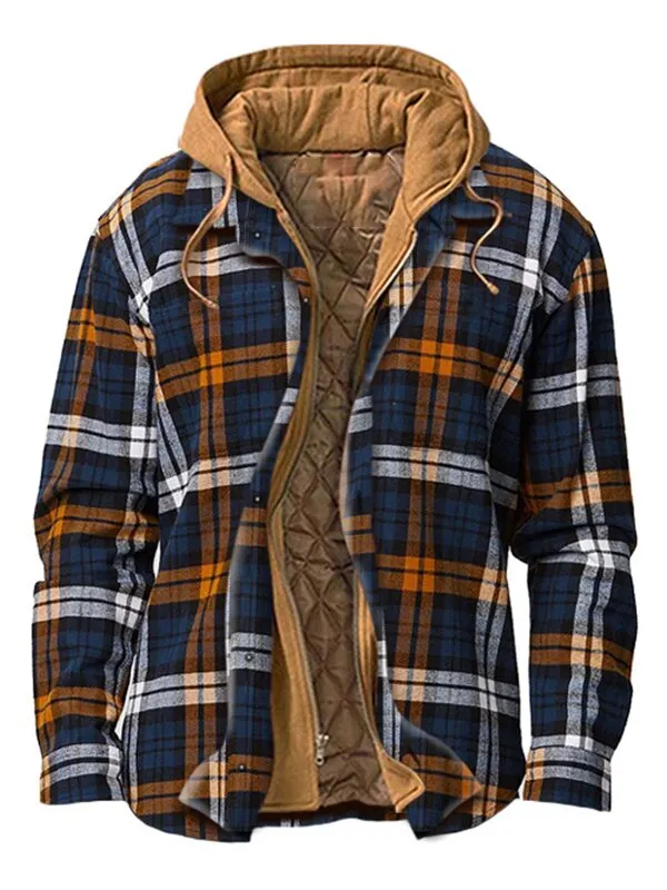 Men's Thick Flannel Sherpa Lined Plaid Hooded Shirt Casual Jacket 