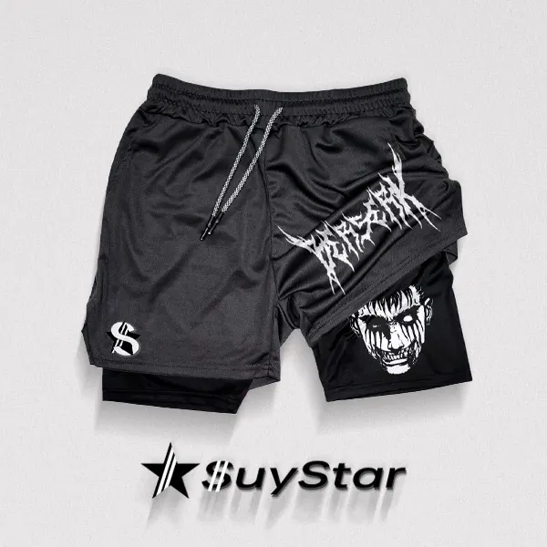 Men's Anime Print Drawstring Double Layer Shorts - Suystar.com 