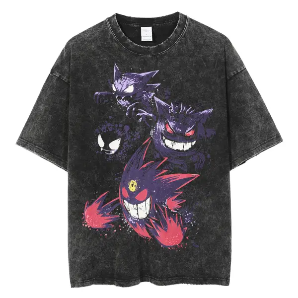 Anime Print Loose T-shirt Men's Cotton Washed Distressed T-shirt - Suystar.com 