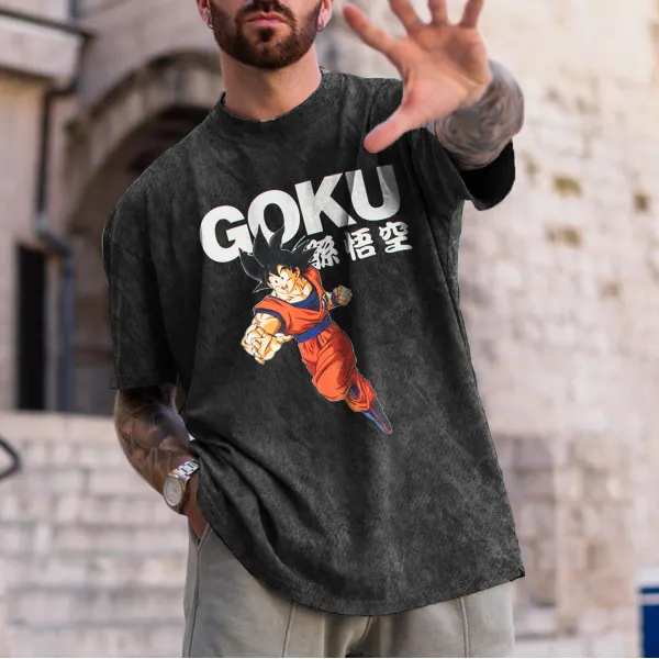 Unisex Vintage Washed GOKU Anime Printed T-shirt - Suystar.com 