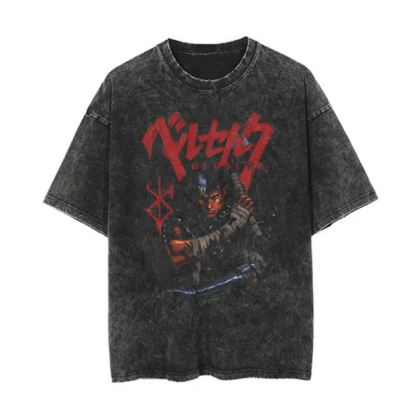 Anime Print Loose T-shirt Men's Cotton Washed Distressed T-shirt - Suystar.com 