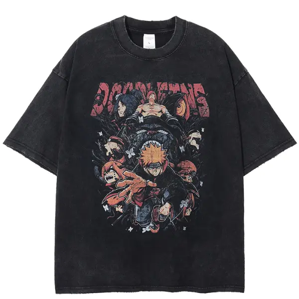 Anime Print Loose T-shirt Men's Cotton Washed Distressed T-shirt - Suystar.com 