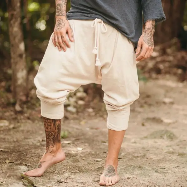 Mens Linen Minimalist Holiday Plain Casual Pants - Bustalent.com 