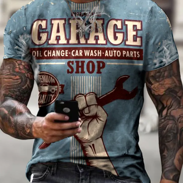 Retro Service Area Car Repair Print T-shirt - Mosaicnew.com 