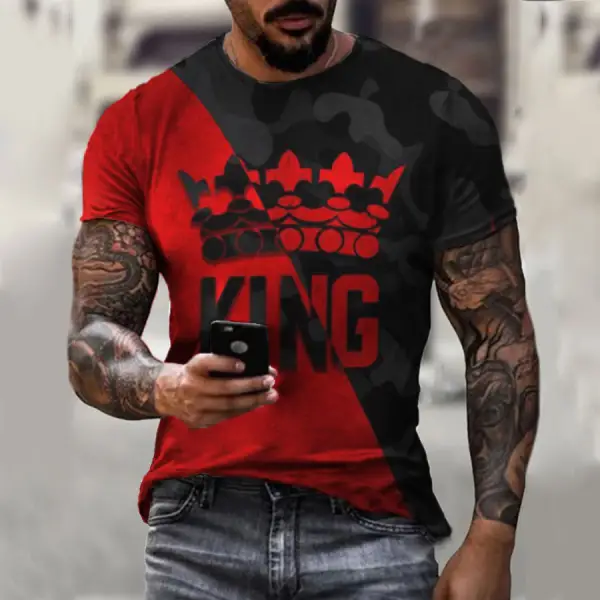 Fashion Men's Color Block KING T-shirt - Ootdyouth.com 