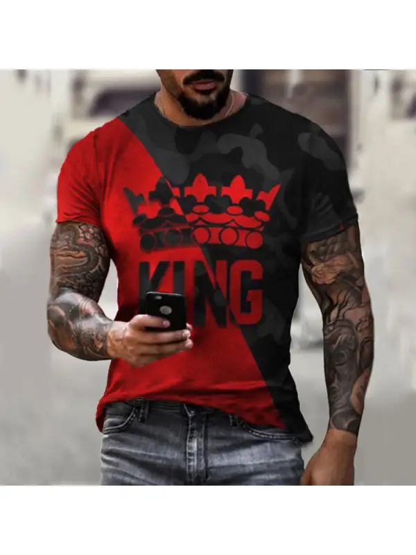Fashion Men's Color Block KING T-shirt - Anrider.com 