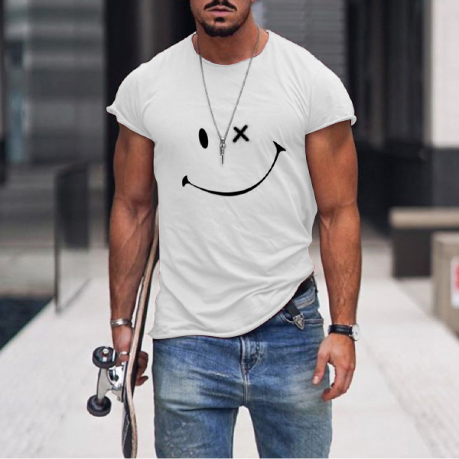

Mens Smile Round Neck Short Sleeve T-shirt