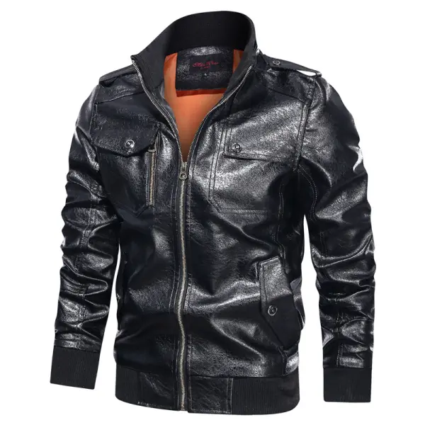 Men's Motorcycle PU Leather Jacket Retro Flight Jacket - Keymimi.com 