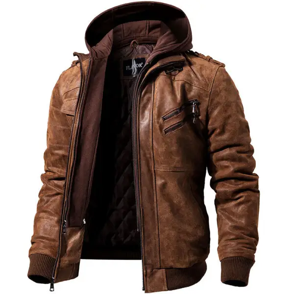Mens Outdoor Cold-proof Motorcycle Leather Jacket - Anurvogel.com 