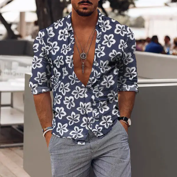 Casual Holiday Romantic Floral Print Mens Shirt - Yiyistories.com 