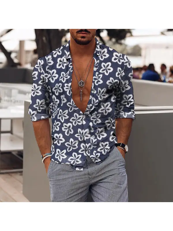 Casual Holiday Romantic Floral Print Mens Shirt - Aptkoi.com 