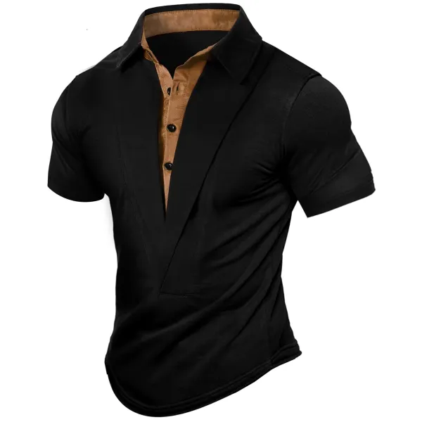 Men's Outdoor Retro Casual Shirt Collar Short Sleeve T-Shirt - Elementnice.com 