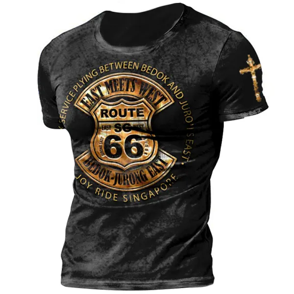 Men's Outdoor Comfortable And Breathable Printed Route 66 T-shirt