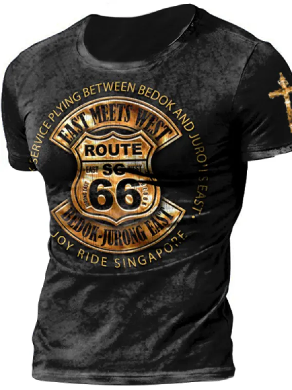 Men's Outdoor Comfortable And Breathable Printed Route 66 T-shirt 