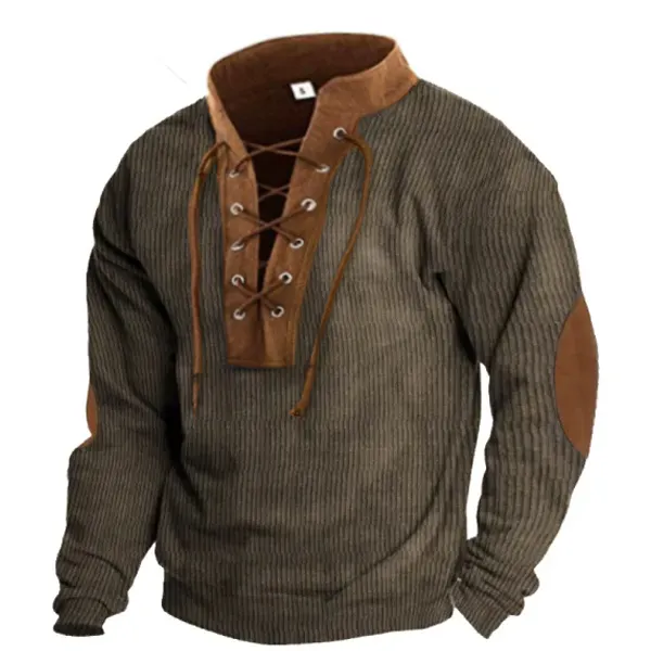 Men's Outdoor Stand Collar Tie Long Sleeve Thin Sweatshirt - Menzfolk.com 