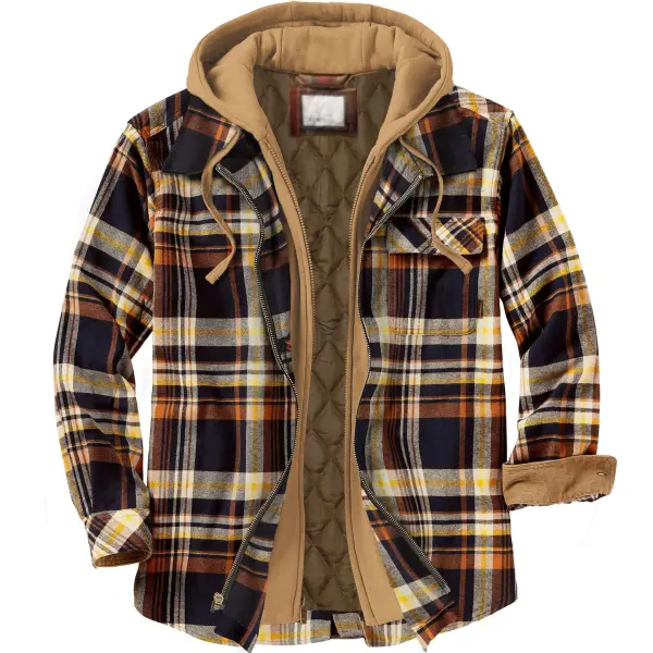 Chaqueta Con Capucha A Cuadros Casual Al Aire Libre De Otoño E Invierno Para Hombre - Faciway.com 