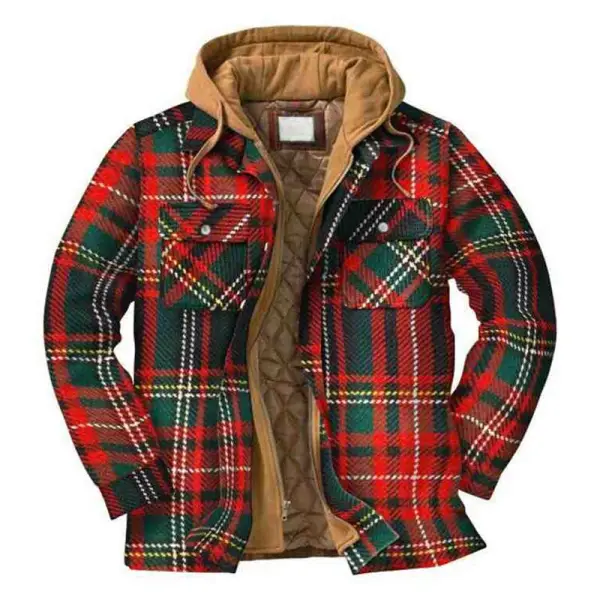 Men's Checkered Textured Winter Thick Hooded Jacket - Anurvogel.com 