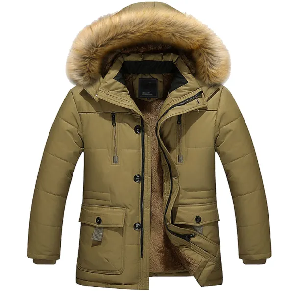 Men's Winter Mid-length Fleece Thickened Windproof Warm Hooded Down Jacket - Dozenlive.com 