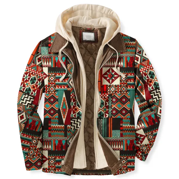 Men's Autumn & Winter Outdoor Casual Vintage Ethnic Print Hooded Jacket - Trisunshine.com 