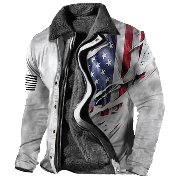 Men's Retro Lining Plus Fleece Zipper Tactical Print Jacket - Dozenlive.com 
