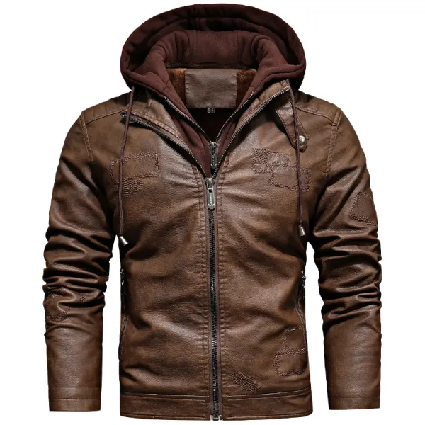 Men's Vintage Fashion Detachable Hooded Leather Jacket - Nicheten.com 