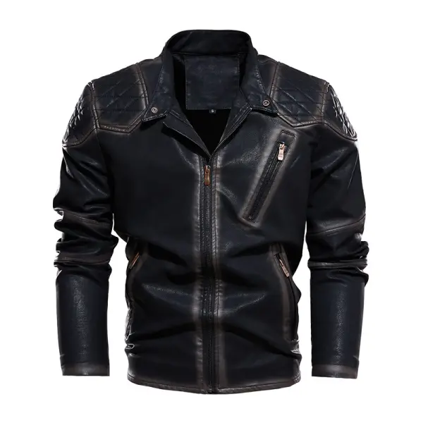 Men's Fashion Multi Pocket Zipper Design Iocomotive Outdoor Sports Plush Leisure Leather Jackets - Nicheten.com 