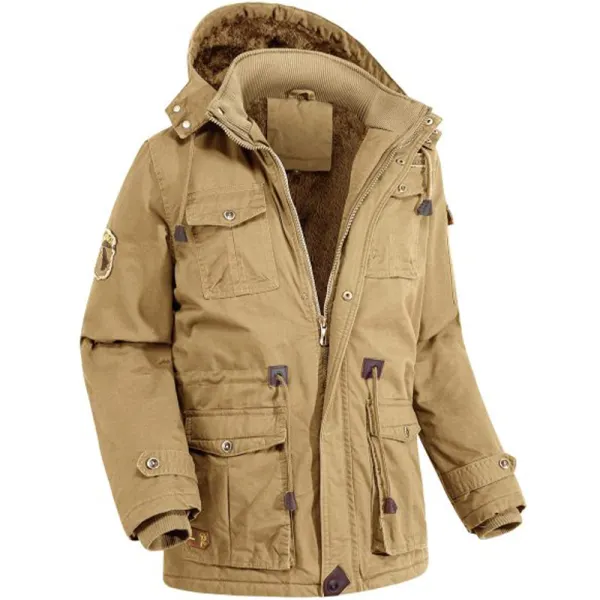 Men's Outdoor Plus Fleece Warm Hooded Multi-Pocket Mid-Length Thick Jacket - Burstarsunshine.com 