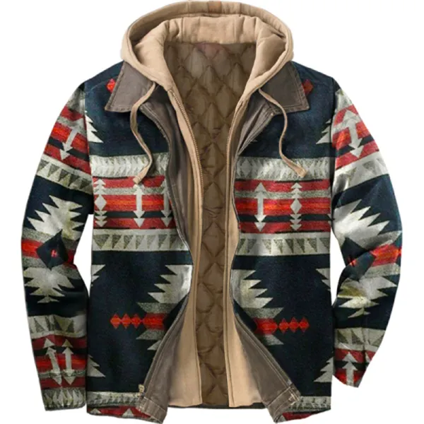 Men's Vintage Ethnic Print Zip Long Sleeve Jacket - Dozenlive.com 