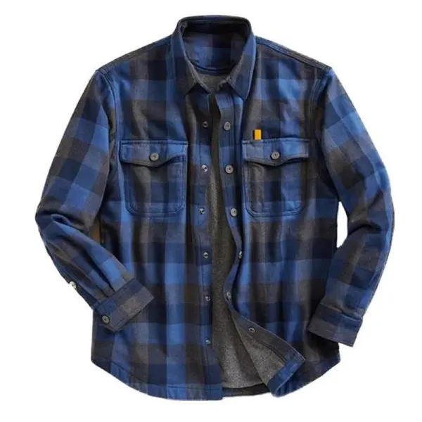 Lapel Check Casual Long Sleeve Pocket Shirt Jacket - Anurvogel.com 
