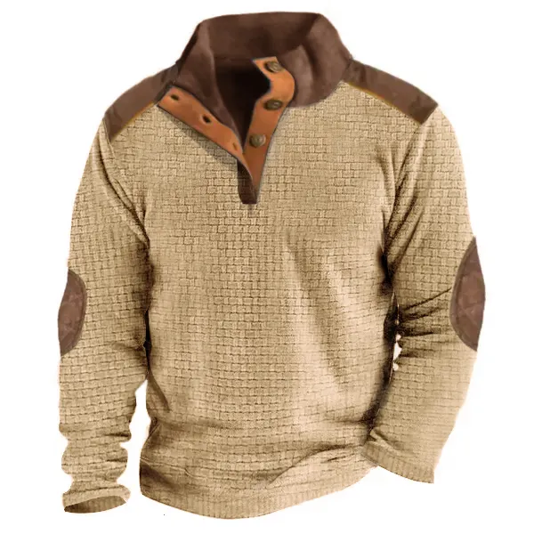 Men's Henly Waffle Sweatshirt Outdoor Stand Collar Thick Tactical Top - Elementnice.com 