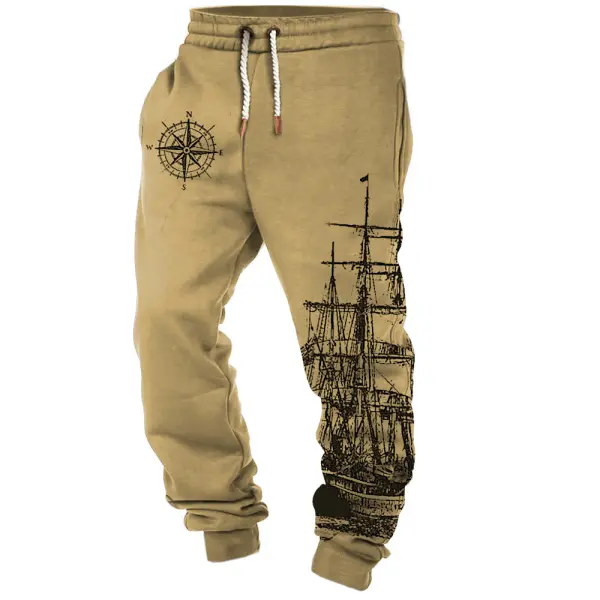 Men's Vintage Compass Nautical Sailing Print Casual Pants - Nicheten.com 