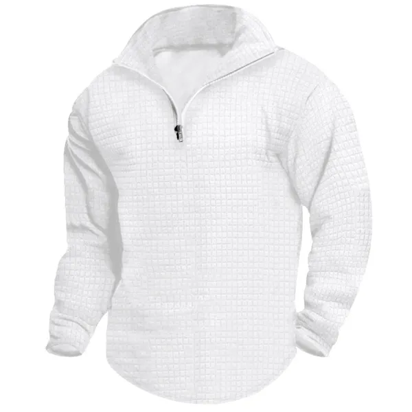 Men's Casual Waffle Zipper Lapel Sweatshirt - Sunhopebloom.com 