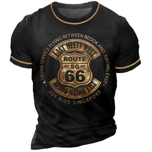 Men's Vintage Route 66 Motorcycle Print T-Shirt - Rabclub.com 