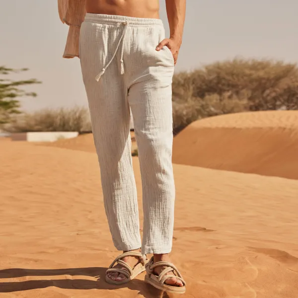 Men's Linen Plain Holiday Pants - Dozenlive.com 