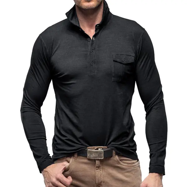 Outdoor Autumn And Winter New Lapel European And American Men's T-shirt - Dozenlive.com 