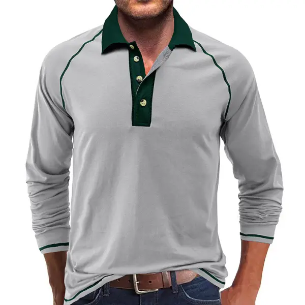 Men's Long Sleeve Lapel T-shirt Men's POLO Shirt Men's Fall Base Top - Anurvogel.com 