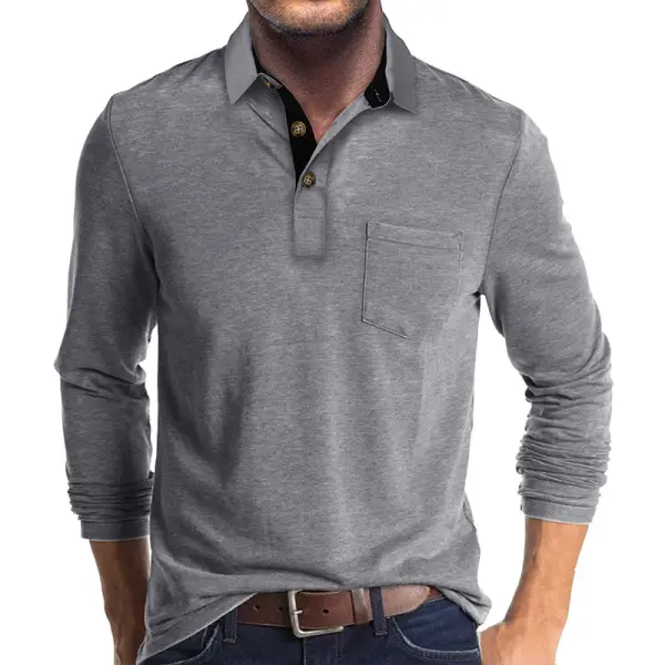Men's Long Sleeve Lapel T-shirt Men's POLO Shirt On The Autumn And Winter Base Shirt - Dozenlive.com 