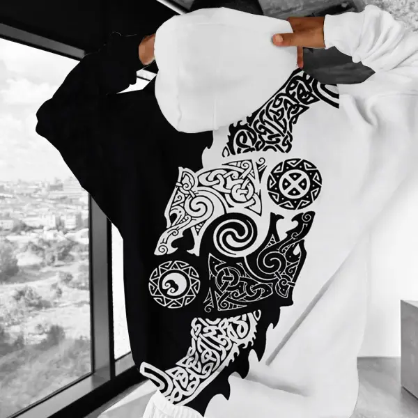 Vikings Print Oversize Patchwork Hoodie - Anurvogel.com 