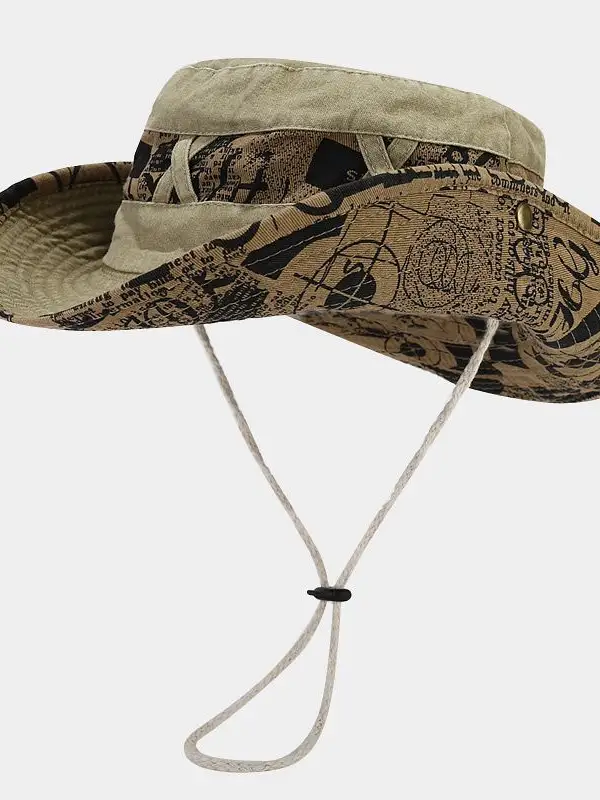 Retro Drawstring Wide Brim Washed Sun Protection Hat Bucket Surf Hat - Menbarn.com 