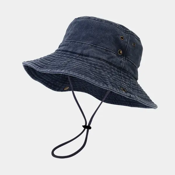 Retro Drawstring Wide Brim Washed Sun Hat Bucket Hat - Dozenlive.com 