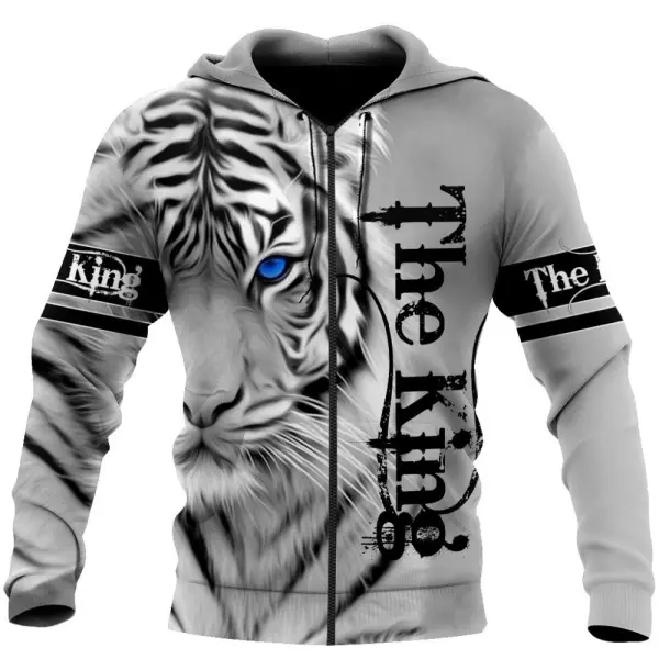 Men's 3D Printed Hoodie Lion Tiger Sports Pullover Zipper Sweatshirt - Anurvogel.com 