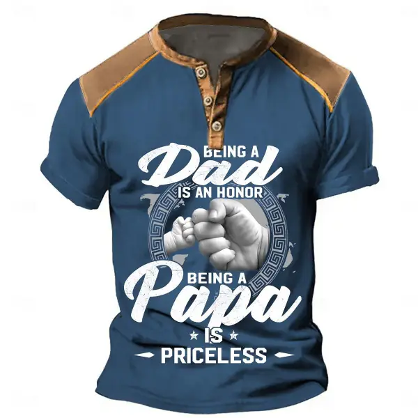 Being A Papa Is Priceless Men's T-Shirt Henley Vintage Colorblock Summer Daily Tops - Elementnice.com 