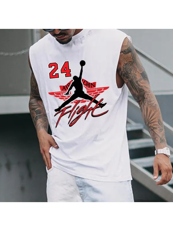 Basketball Print Sleeveless Cotton T-Shirt - Timetomy.com 