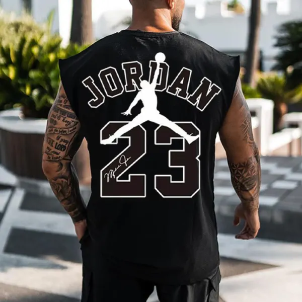 Men's Oversized Basketball Print Casual Sleeveless T-Shirt - Spiretime.com 