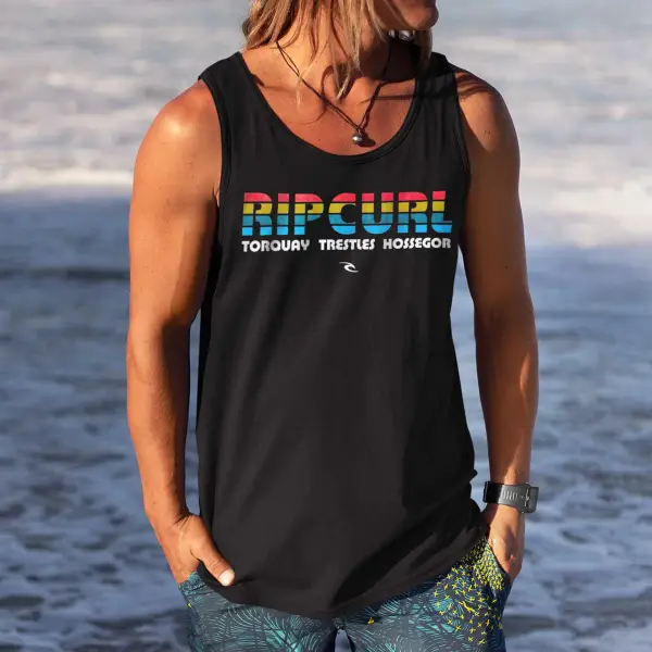 Men's Rip Curl Surf Hawaii Beach Vacation Print Casual Tank Top - Elementnice.com 